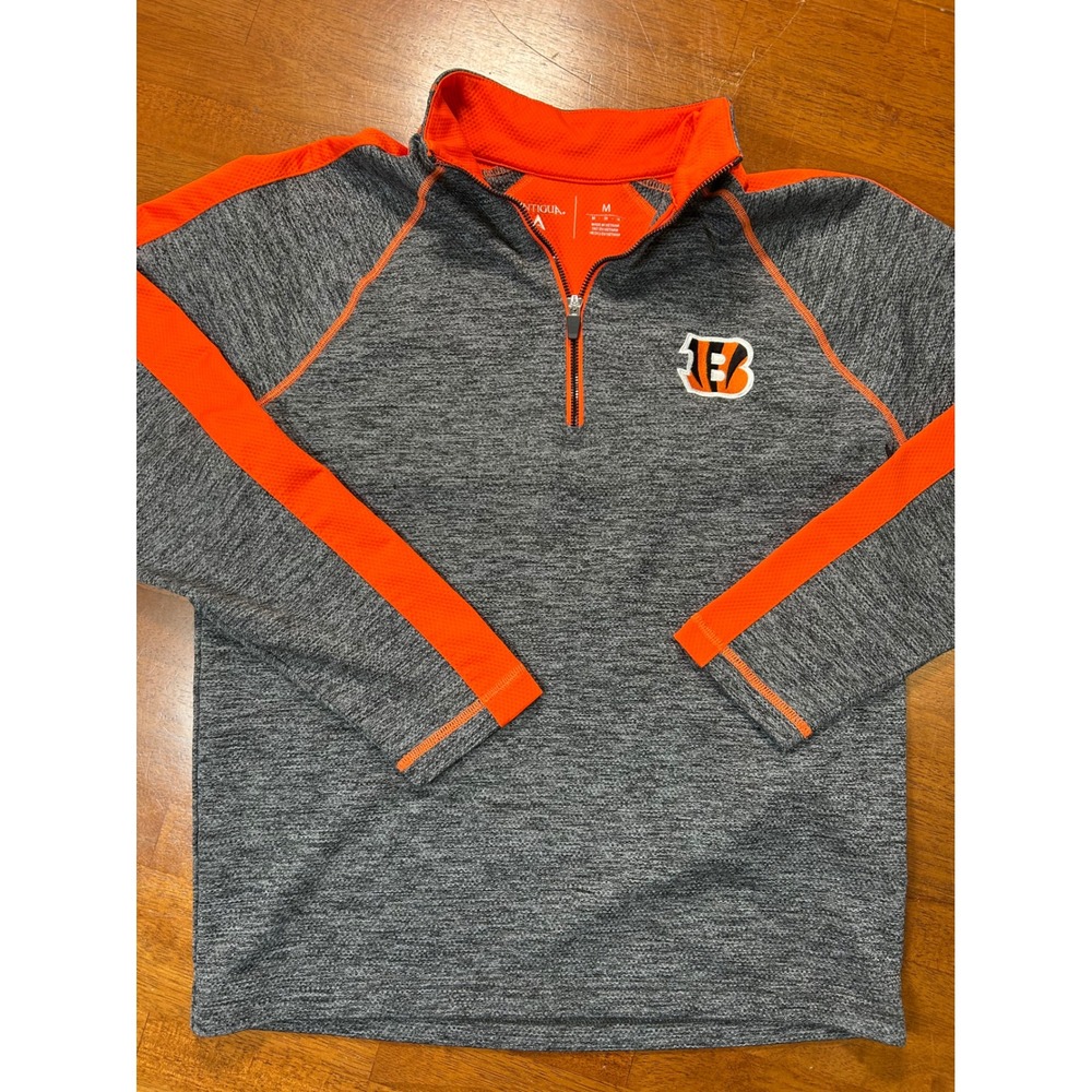 Antigua Cincinnati Bengals Pullover Mens M Gray Orange Quarter Zip NFL Logo